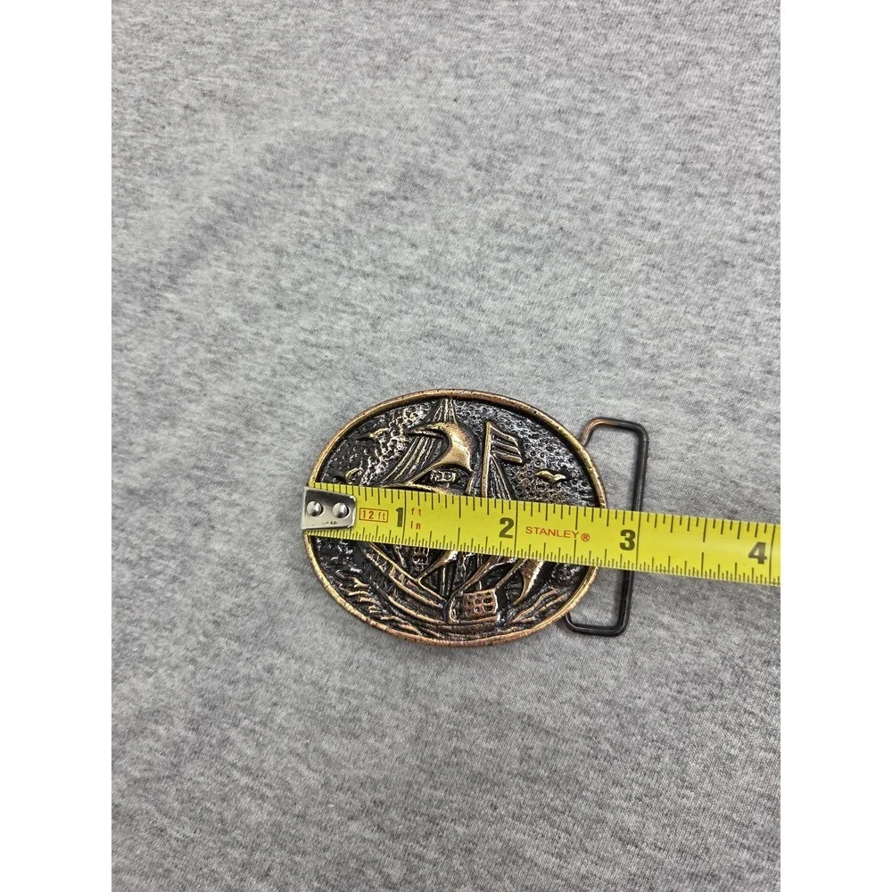 Vintage Solid Brass Clipper Sailing Ship Round Belt Buckle Sea
